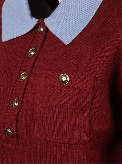 Top in maglia bordeaux con colletto a contrasto SELF PORTRAIT | AW25021TABURGUNDY
